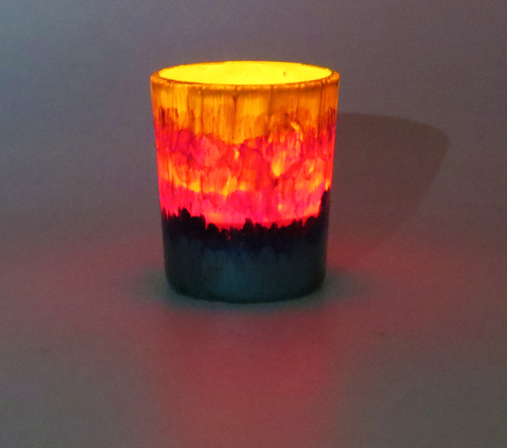 Rainbow Tea Light Glass Candle Holder 2 Inches x 2.5 Inches Set of