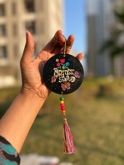 “Remember Why You Started” Hand-Painted Motivational Car Mirror Charm | Boho Rearview Mirror Hanging | Bag & Wall Decor - Ankansala