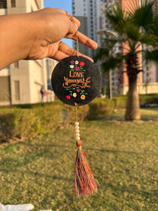 Love Yourself Hand-Painted Wooden Car Mirror Hanging | Wall & Bag Charm - Ankansala