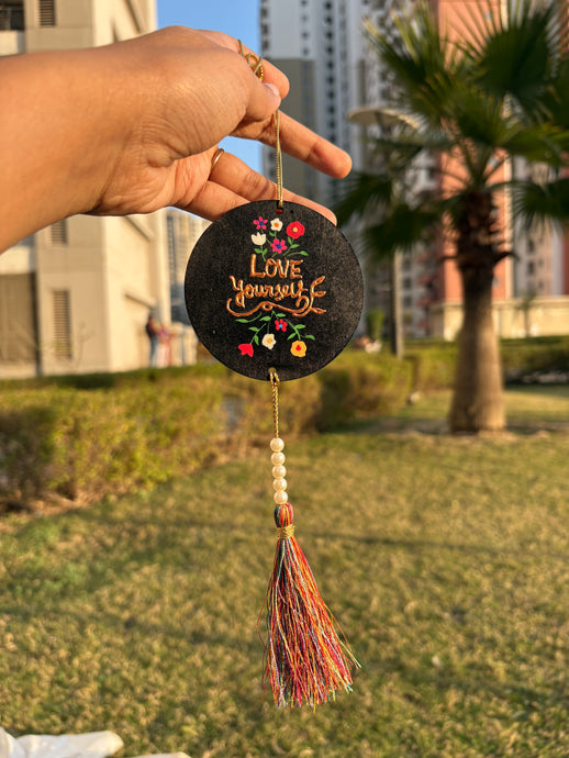 Love Yourself Hand-Painted Wooden Car Mirror Hanging | Wall & Bag Charm - Ankansala