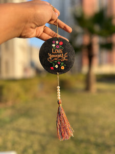 Love Yourself Hand-Painted Wooden Car Mirror Hanging | Wall & Bag Charm - Ankansala