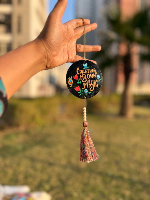 Creating My Own Magic Hand-Painted Wooden Hanging | Motivational Car Mirror Charm | Boho Wall & Bag Accessory - Ankansala
