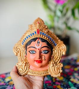Terracotta Ma Durga Face Wall Hanging- Decorative Showpiece - Ankansala