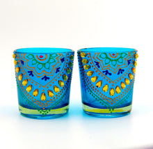 Blue Sparkly Tea Light Glass Candle Holder | Set of 2 - Ankansala