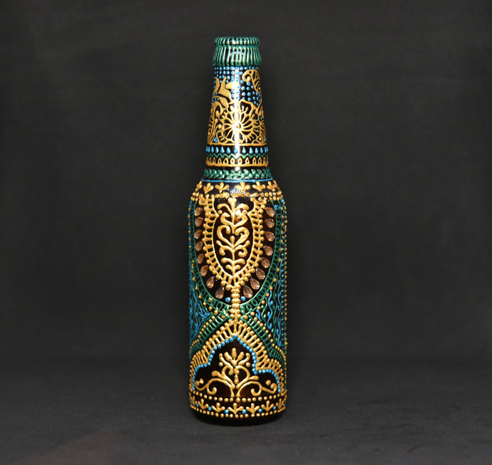 Green Kalka Hand Painted Decorative Bottle Vase - Ankansala