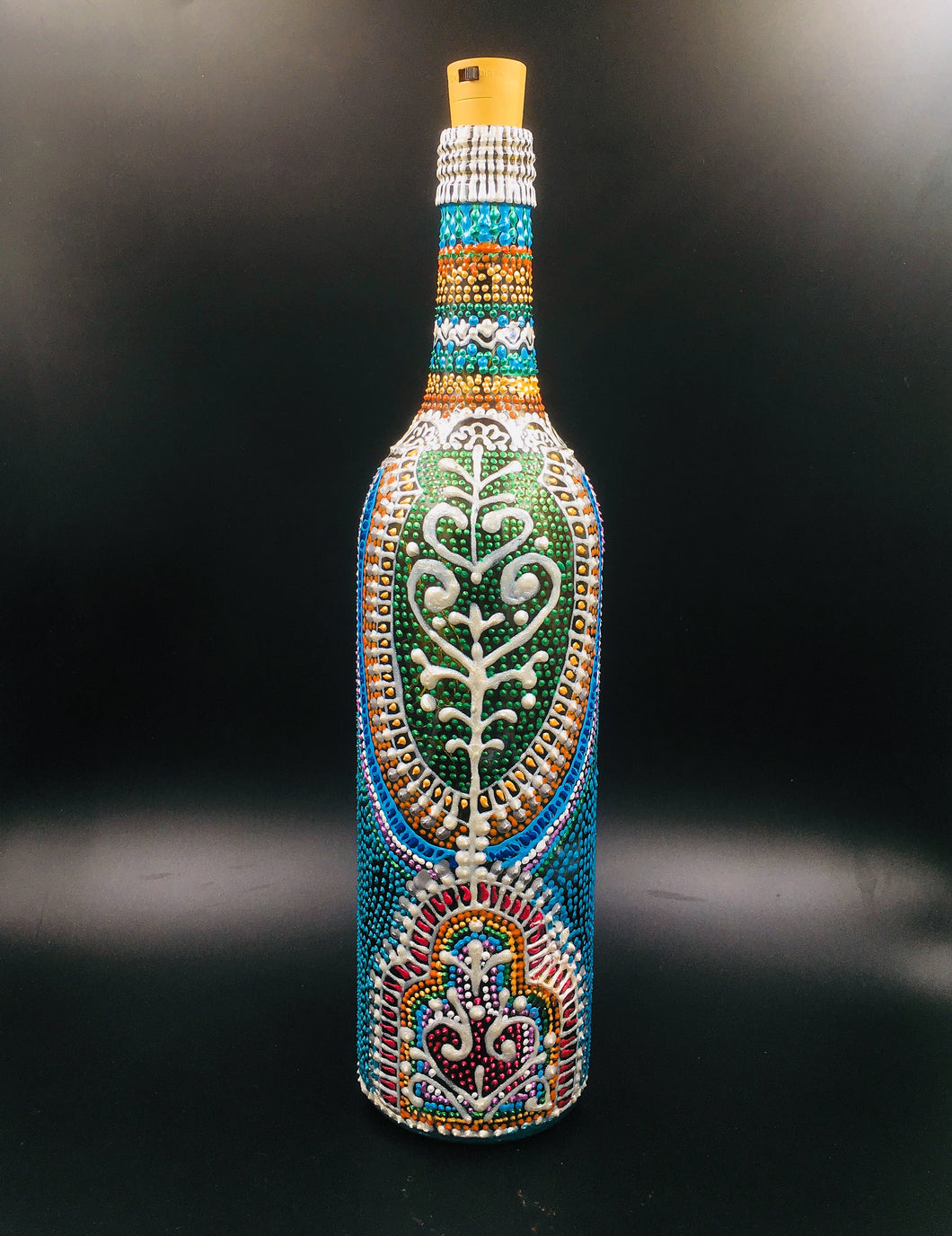 Silver Peacock Hand Painted Decorative Bottle Vase - Ankansala