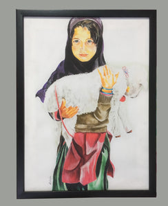 Girl with Baby Lamb Framed Wall Art - Ankansala