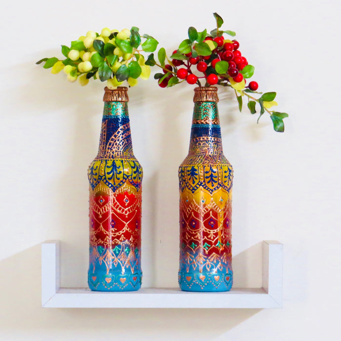 Rainbow Kalka Hand Painted Decorative Bottle Vase - Ankansala