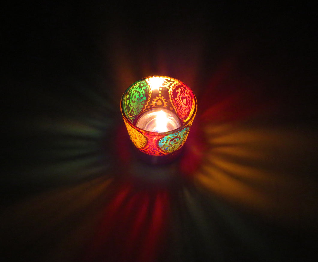 Rangoli Tea Light Glass Candle Holder 2 x 2.5 Inches - Ankansala