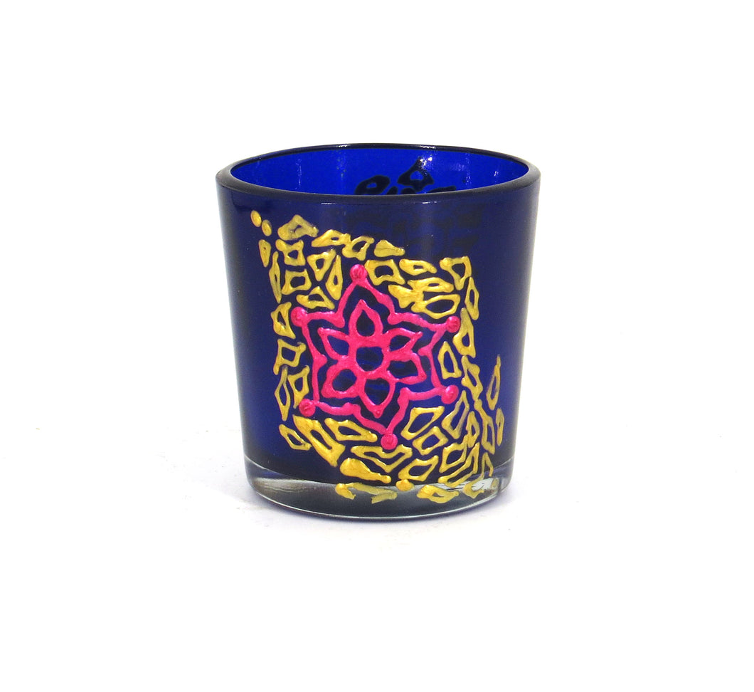 Pink Flower Tea Light Glass Candle Holder- 2 x 2.5 Inches - Ankansala