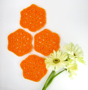 Honeycomb Shaped Golden Yellow Crochet Coasters Set of - 4 - Ankansala