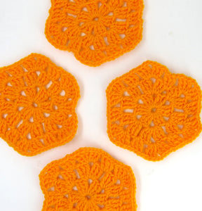Honeycomb Shaped Golden Yellow Crochet Coasters Set of - 4 - Ankansala