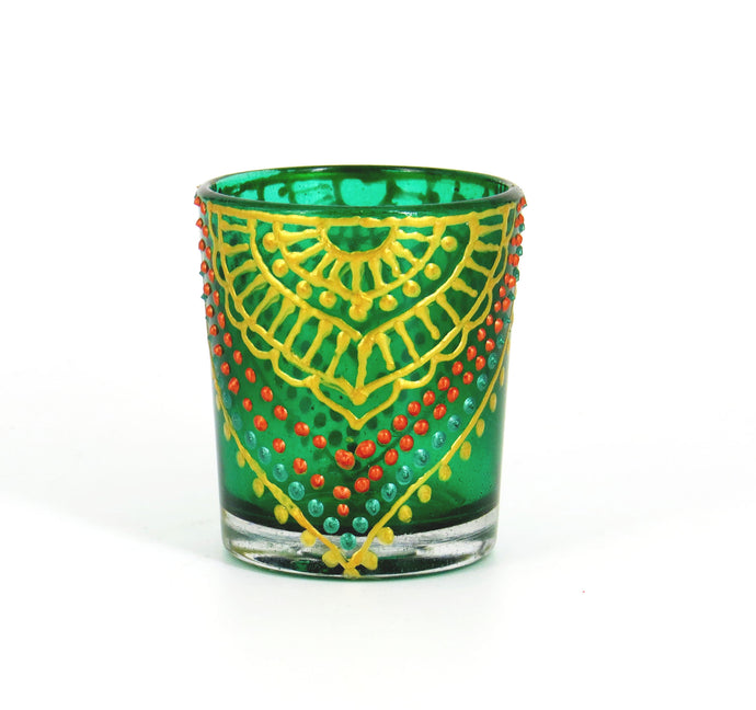 Flower Kalka Tea Light Glass Candle Holder- 2 x 2.5 Inches - Ankansala