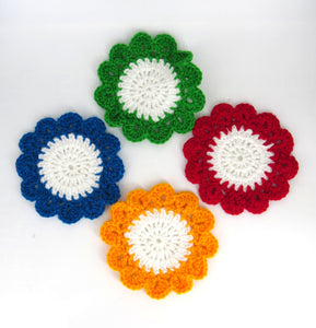 Multicolor Flower Shaped Crochet Coasters Set of - 4 - Ankansala