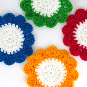 Multicolor Flower Shaped Crochet Coasters Set of - 4 - Ankansala