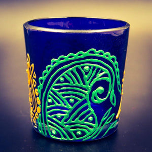 Green Kalka Tea Light Glass Candle Holder- 2 x 2.5 Inches - Ankansala