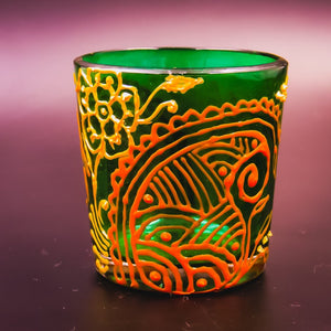 Orange Kalka Tea Light Glass Candle Holder- 2 x 2.5 Inches - Ankansala