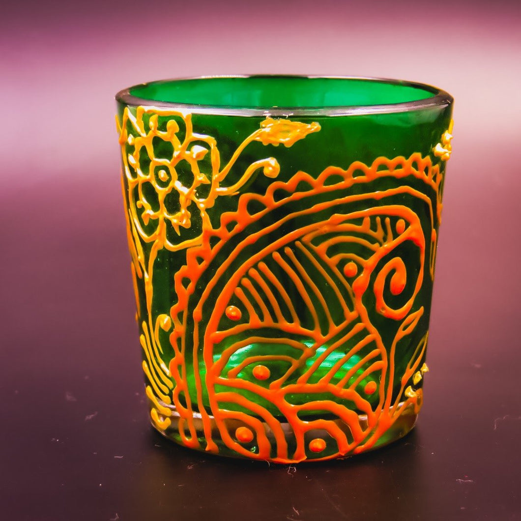 Orange Kalka Tea Light Glass Candle Holder- 2 x 2.5 Inches - Ankansala
