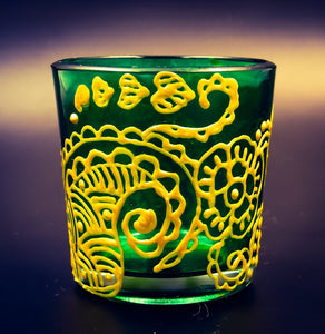 Golden Kalka 1 Tea Light Glass Candle Holder- 2 x 2.5 Inches - Ankansala
