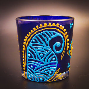 Blue Kalka Tea Light Glass Candle Holder- 2 x 2.5 Inches - Ankansala